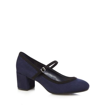 The Collection Navy textured Mary Jane mid heel court shoes